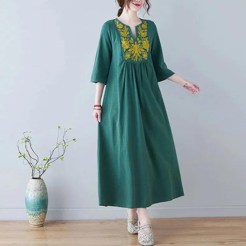 Skirt for Woman Cotton Summer Plus Size Loose Floral Vintage Skirt Casual Printed Soft Long Holiday Dresses