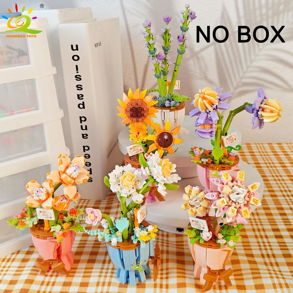 HUIQIBAO MOC Flower Model Micro Building Block DIY Eternal Bouquet Home Desk Desk Plant Decoration Brick Girl Gift Children Toy