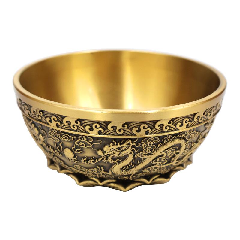 קישוט קערת אוצר דרקונים כפולים מנחושת לקישוט סלון קערת נחושת חדשה קערת אוצר מלאכת יד מתנה אוצרות מעובים