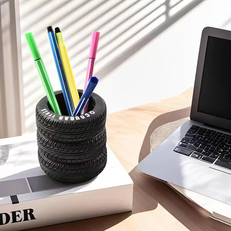 1 pcs Creative Tire Shaped Design Pen Holder Office Desktop Ornament and Multifunctional Organizer for Students and Home Decor