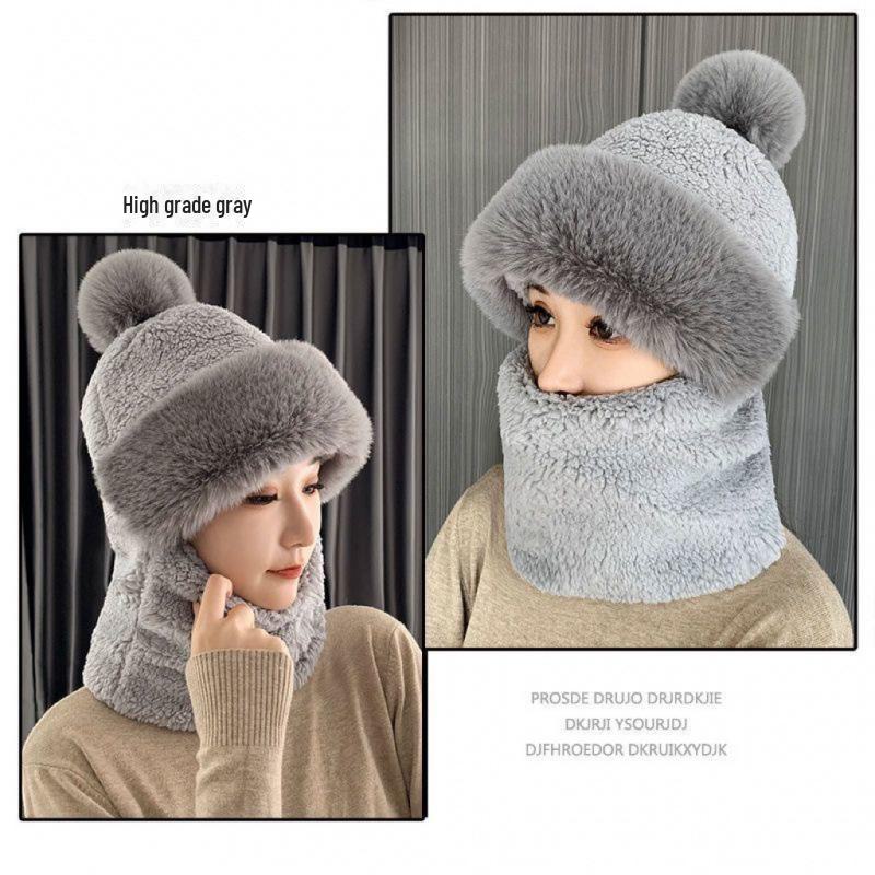 

Женская зимняя шапка и шарф из плотного бархата 2024 года: Ветрозащитный, морозостойкий и теплый для езды на велосипеде. Korean style, One Size