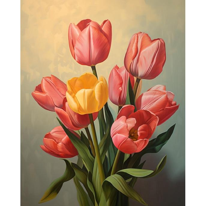 Tulip DIY Paint by Numbers for Adults Flower Leaves DIY Digital Oil Painting Acrylic Paint Leisurely Painting Kits Canvas Wall Art Colorful Flower