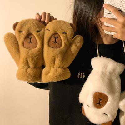 Plush Gloves for Women In Winter Plus Velvet To Keep Warm and Can Be Hung Around The Neck for Riding To Prevent Cold Students All-inclusive Mittens