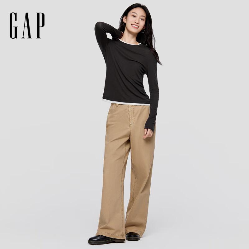 Gap Women's 2025 Autumn Semi-Elastic Mid-Rise Wide-Leg Twill Trousers