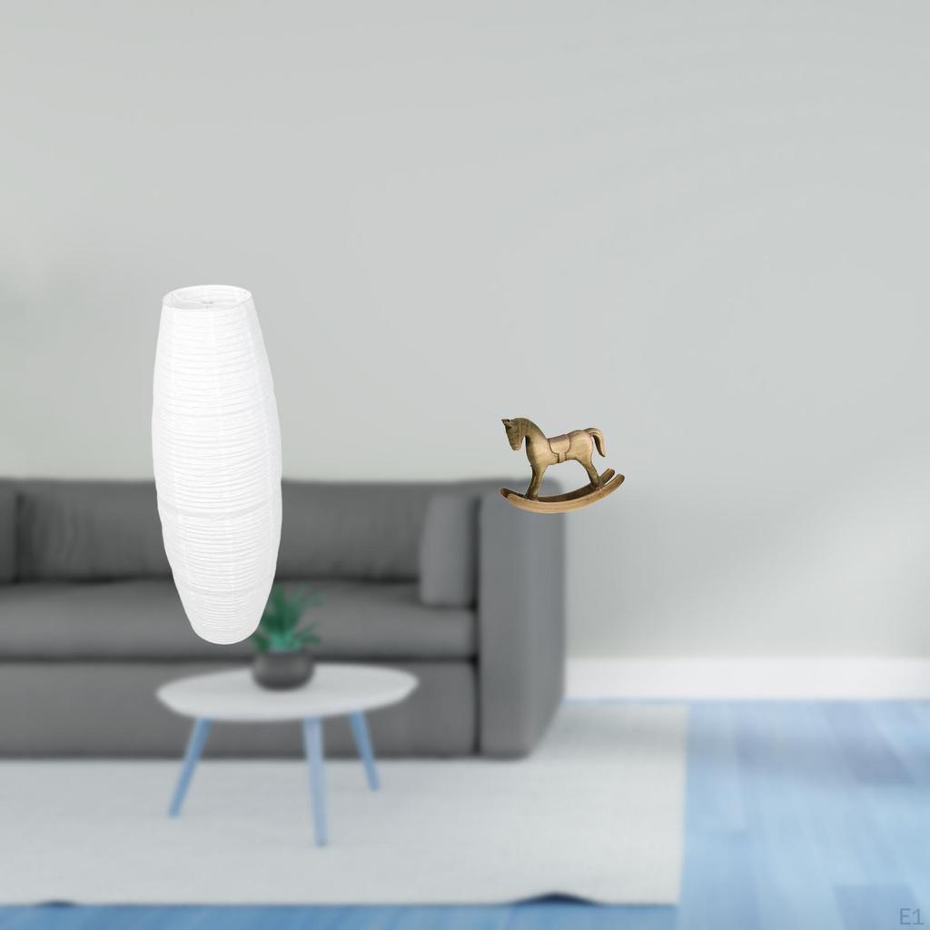 Artistic Paper Lampshade Floor Lamp with Retro Wood Sculpture Rocking Horse Design for Bedroom Hotel