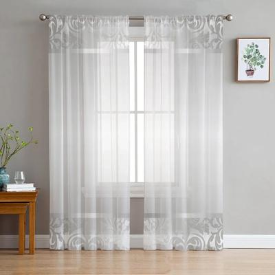 Silver Plant Flower European Style Tulle Sheer Curtains for Living Room Decor Window Curtain for Bedroom Voile Organza Drapes