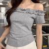 Design Hot Girl Fashionable Waistline Polka Dot Short-sleeved T-shirt Summer New One-word Chic Slim Top