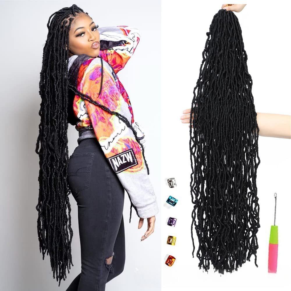 Cabelo Sintético Feminino 36 Polegadas Cachos de Verme Nu Locs - Cabelo de Crochê Irregular
