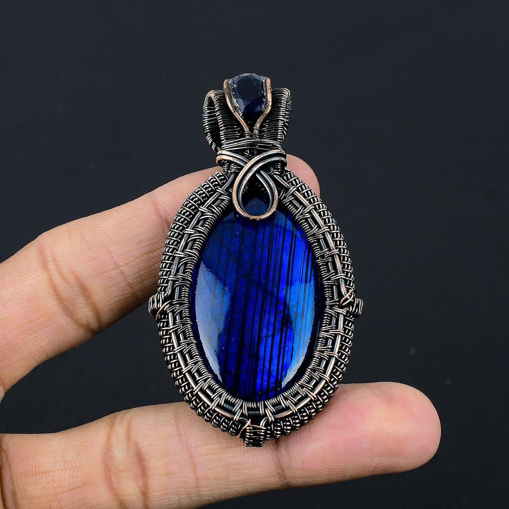Blue Flash Labradorite Handmade Pendant, Natural Gemstone Jewelry, 999 Copper Wire Wrapped Pendant Jewelry, For Gift