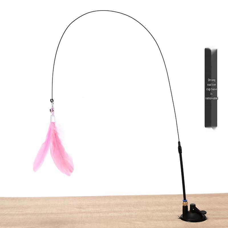 Cat Suction Cup Teaser Wand: Durable Self-Play Kitten Toy with Replaceable Head