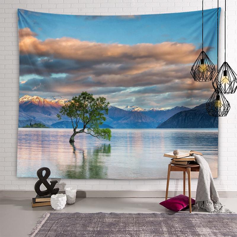 Tapestry of natural beauty Lake boat background wall art tapestry Dormitory room aesthetic decoration Bedroom home decoration