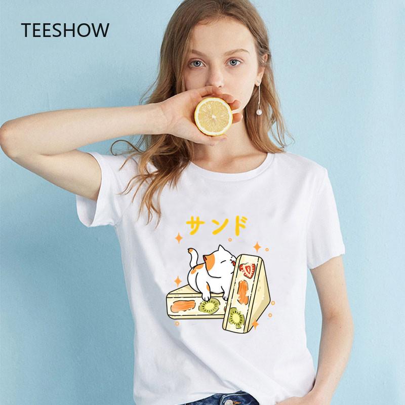 

Enjoy Summer T-Shirt Women Cute Cartoon Cat Tshirt Fashion Short Sleeved Tops Printed Casual Kawaii Tee Shirt Drop Shipping XXXL білий