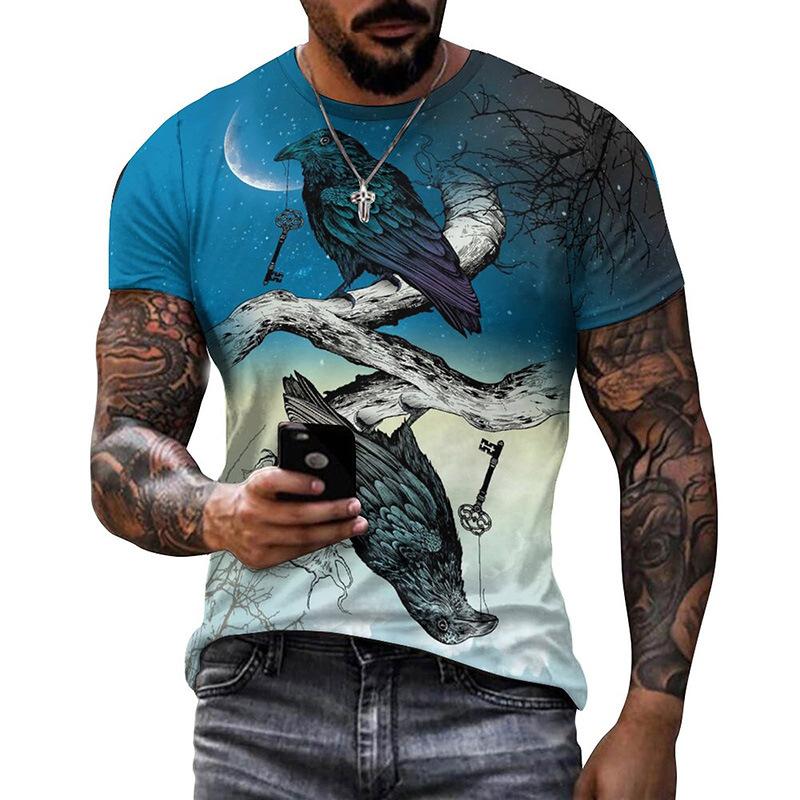 Punk Crow 3D-bedrucktes T-Shirt Dark Mighty Raven T-Shirt Herren Casual Streetwear Damen T-Shirts Casual Birds Graphic Oversized Tops