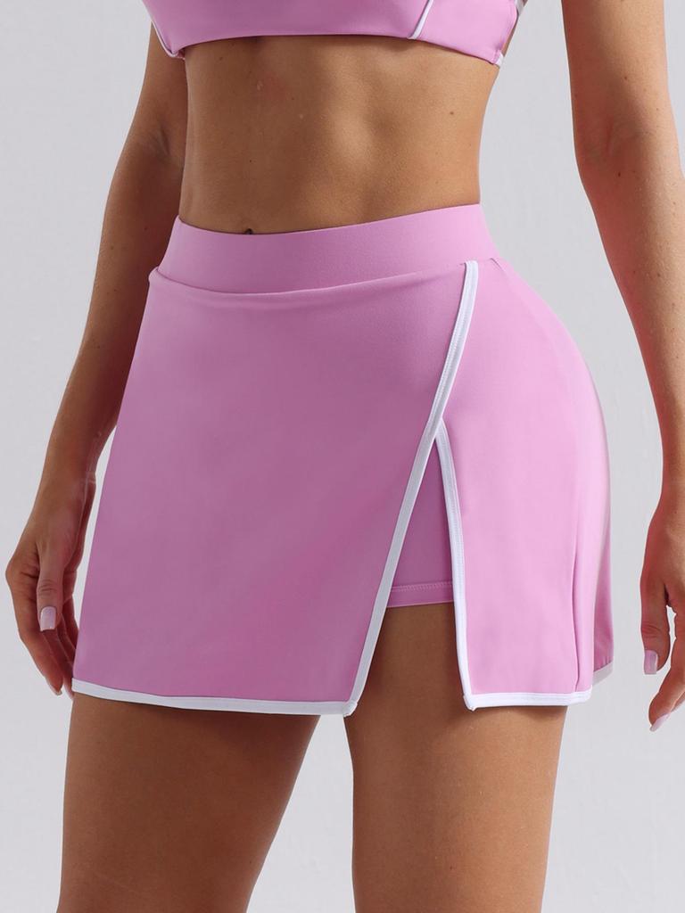 Women's Quick-Dry Color Block Two-Piece Yoga Tennis Skirt with Built-in Bodycon Shorts