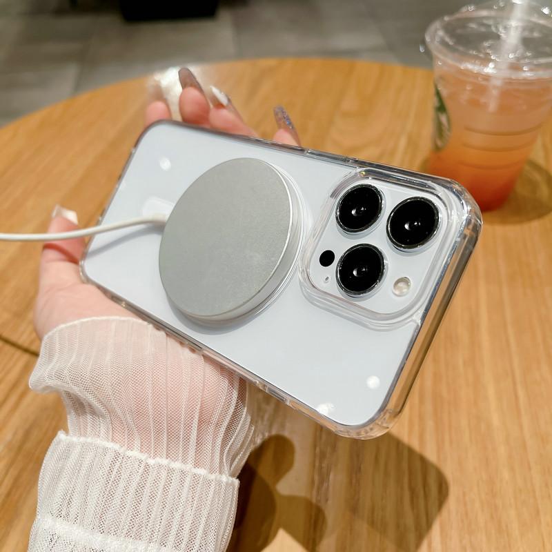 Transparent Acrylic + TPU 2in1 Magnetic Wireless Charging Clear Case Hard Back Case Compatible for iPhone Samsung