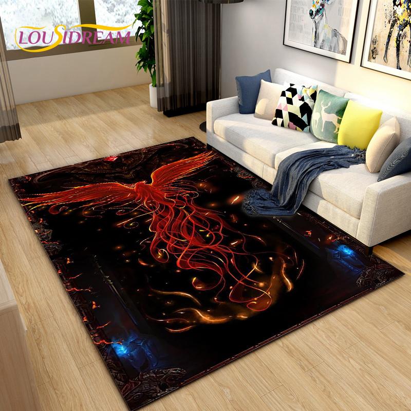 3D Phoenix Bird Area Rug Large,Carpet Rug for Living Room Bedroom Sofa Decoration,Kitchen Bathroom Non-slip Floor Mat  alfombra