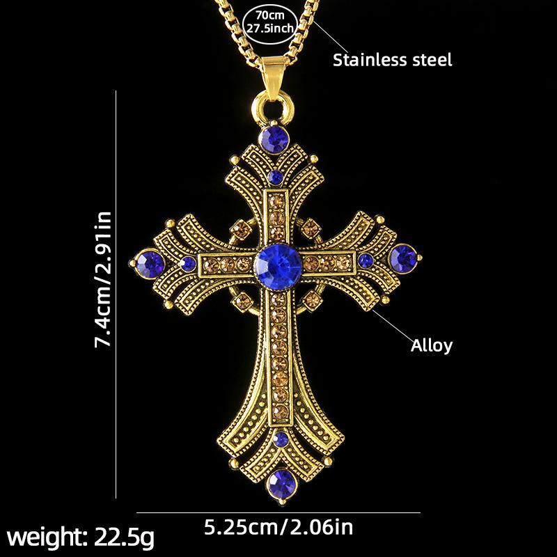 Collana con Ciondolo a Croce Borchiato di Diamanti Stile Gotico Y2K in Acciaio Inossidabile, Catena Lunga e Grande Colorata Personalizzata Vintage per Maglione da Uomo