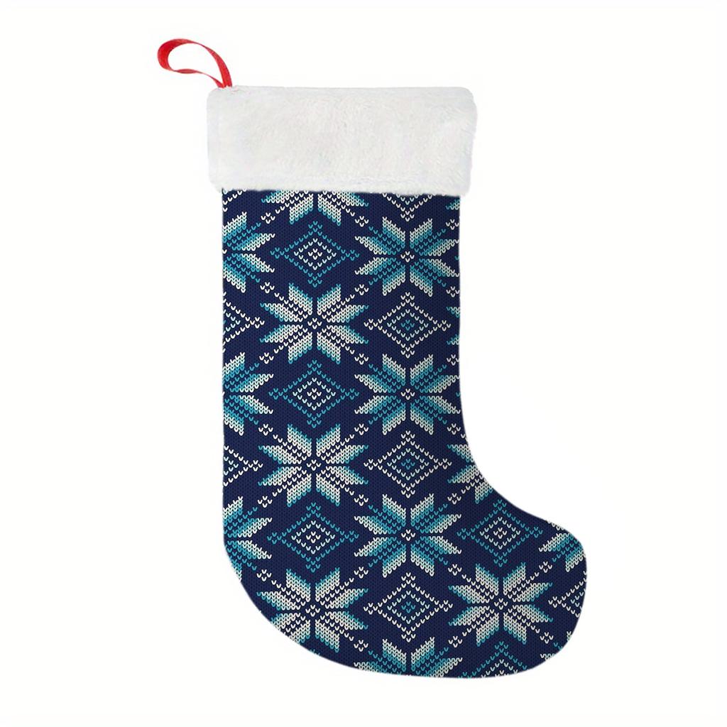Christmas Decoration Fireplace Hanging Stocking 1pc Large Christmas Stocking Holiday Decor Stocking, Knitted Snowflake G