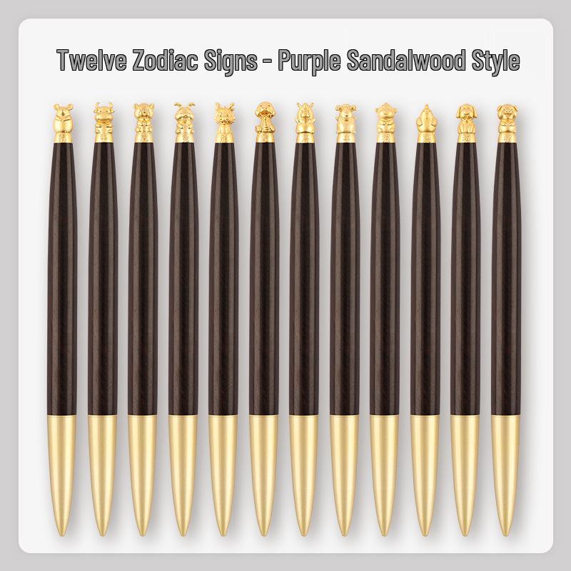 Brass Zodiac Sign Calligraphy Pen - Sandalwood Engraving 