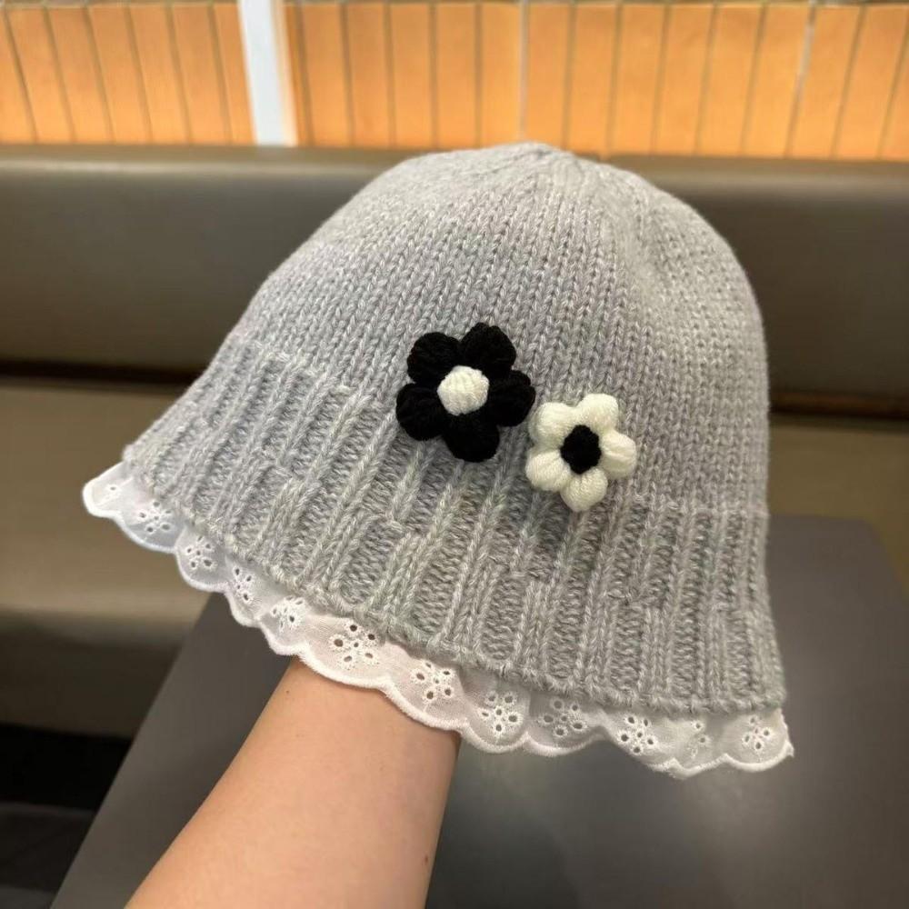 Knitted Flower Knitted Hat Lace Ruffle Toddler Fisherman Hat New Lace Ruffle Hat  Autumn Winter