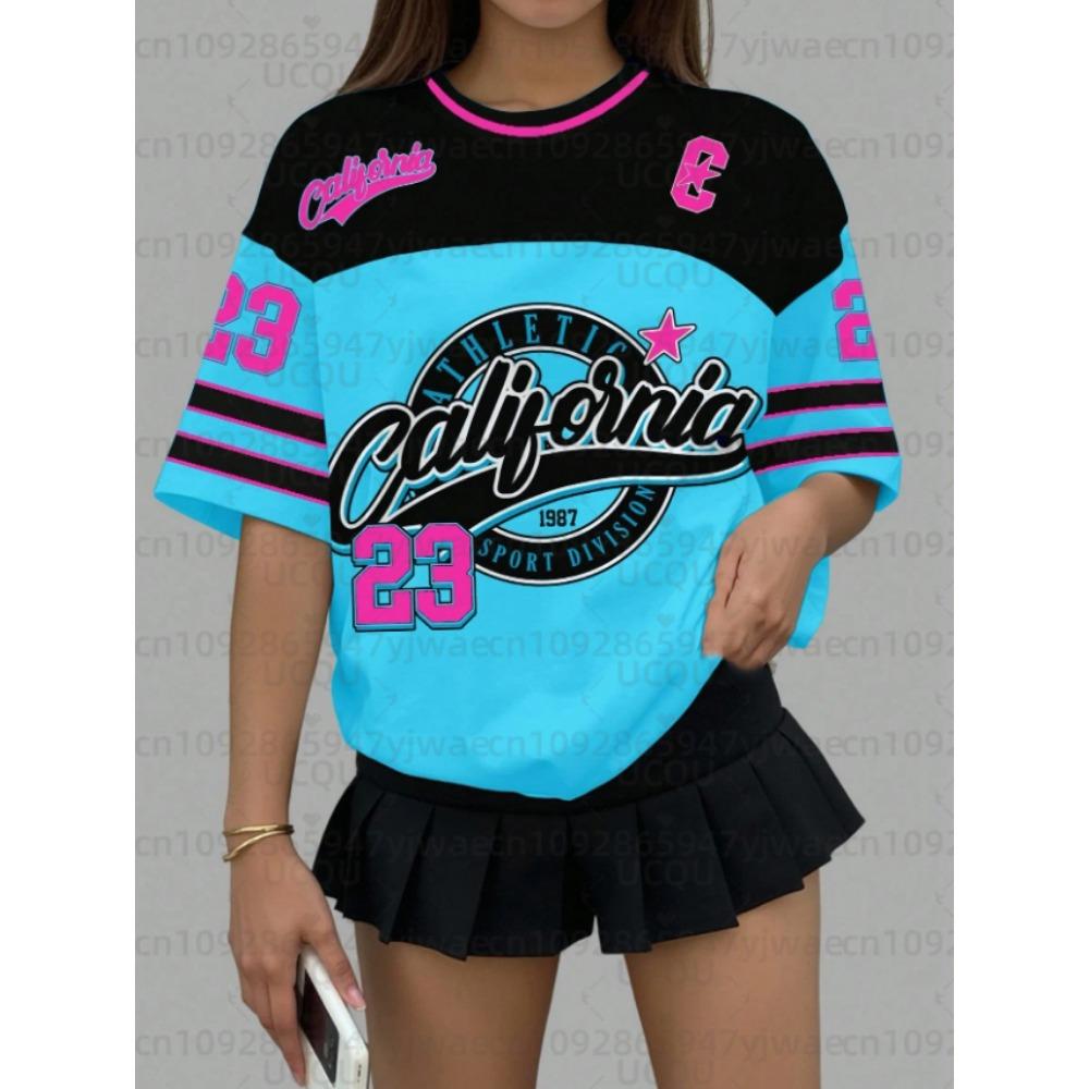 

Women s sports jersey, printed short-sleeved T-shirt, summer pattern, sports T-shirt. 5XL