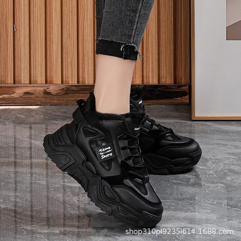 Winter New Velvet Dad Shoes Ins Height Increase Warm Sports Shoes Casual Cotton Shoes K