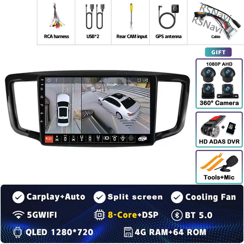 Android 14 Carplay Auto For Honda Odyssey 5 RC 2013 - 2019 Car Radio 4GWIFI Player Multimedia Srereo 360 Camera Navigation Video