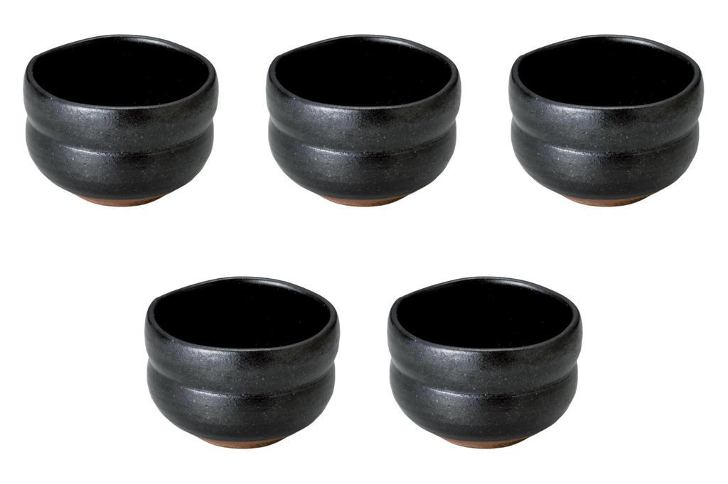 Set of 5 Black Yuzu Bowls X Small Ceramic Bowls by Setomonohonpo Matcha-Shaped [9.8 6.5cm]