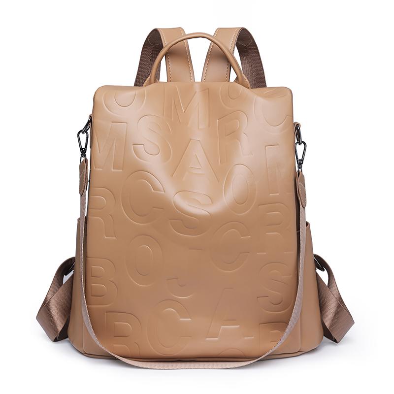 Large Capacity Backpack Women's Letter Backpack Soft Leather Travel Bag Multifunctional Shoulder Bag