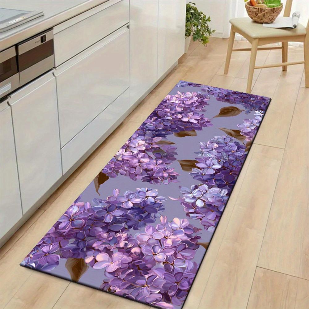 1Pcs Pastoral Style Purple Lilac Flower Non-Slip Washable Area Rug Runner for Entryway, Living Room, Bedroom & Patio