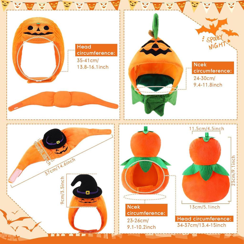 Cat And Dog Halloween Costumes, Halloween Pumpkin Hats, Adjustable Pet Headwear, Party Costumes, Dog And Cat Costume Accessories, 4-piece Set