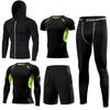 Men's 5pcs Sets Boxing Suit Rashguard Male Kit MMA Compression Clothing Men Long-sleeved T-shirt+leggings Tracksuit Sport Suit