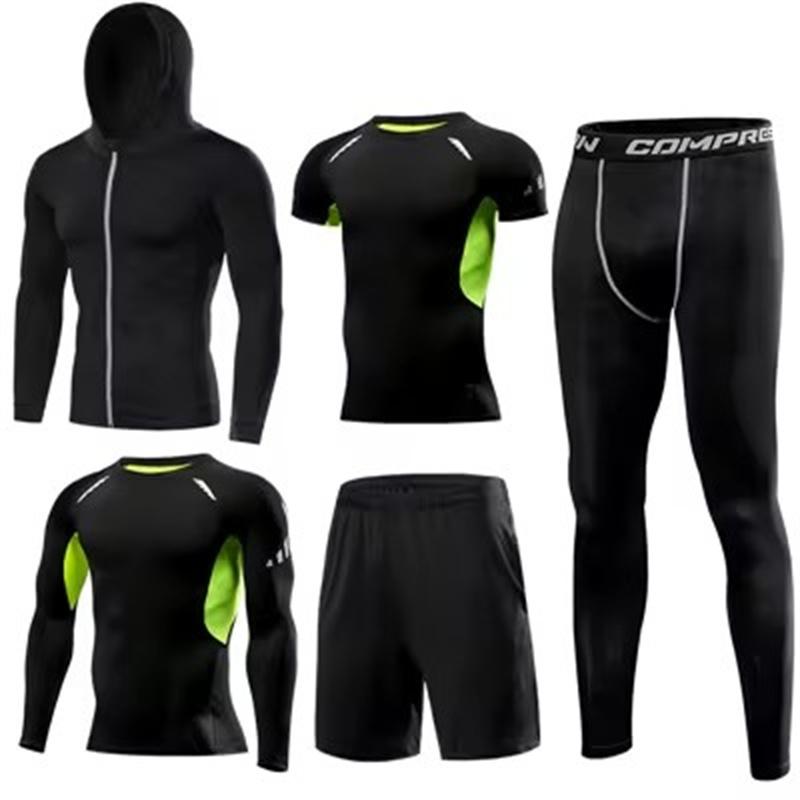 Men's 5pcs Sets Boxing Suit Rashguard Male Kit MMA Compression Clothing Men Long-sleeved T-shirt+leggings Tracksuit Sport Suit