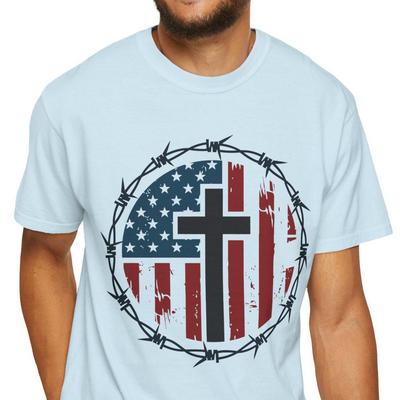 American Flag Cross Tee | Christian Cross with Thorn Crown T-shirt