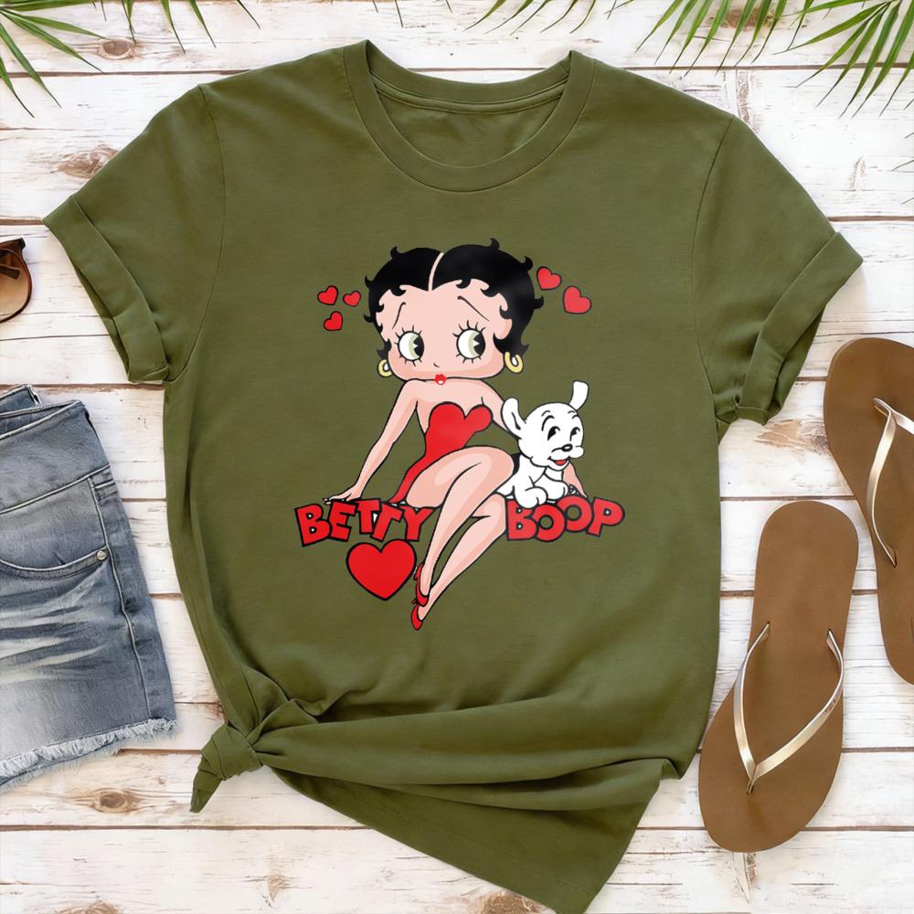 Classic Red Dress Betty Boop Theme Series Printed TShirt Betty Boop Collector Casual Daily Outfit Retro Style Women Cotton Tops