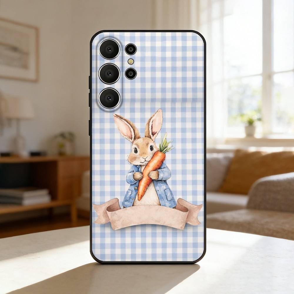 Cute P-Peter Rabbit Phone Case For Samsung S26,S25,S24,S21,S22,S23,S30,Ultra,S20,FE,Lite,10,9,Black Cover