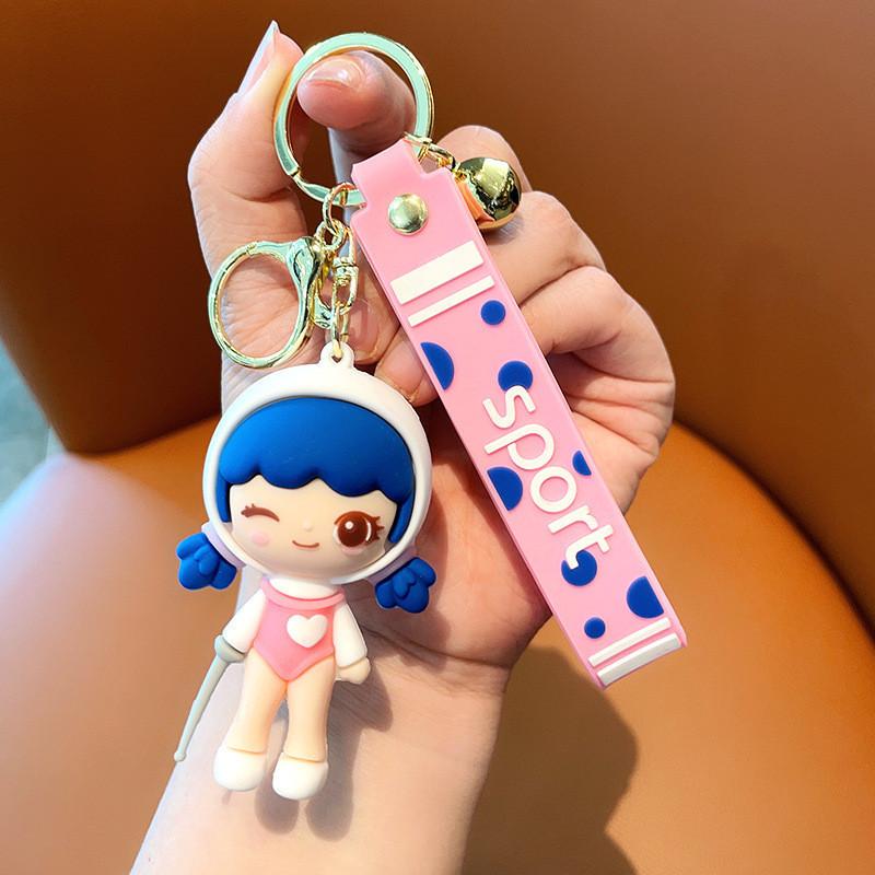 Sweet Sporty Girl Keychain Pvc Anime Figurine Stylish Bag Charm Car Key Ring For Parties And Gifts