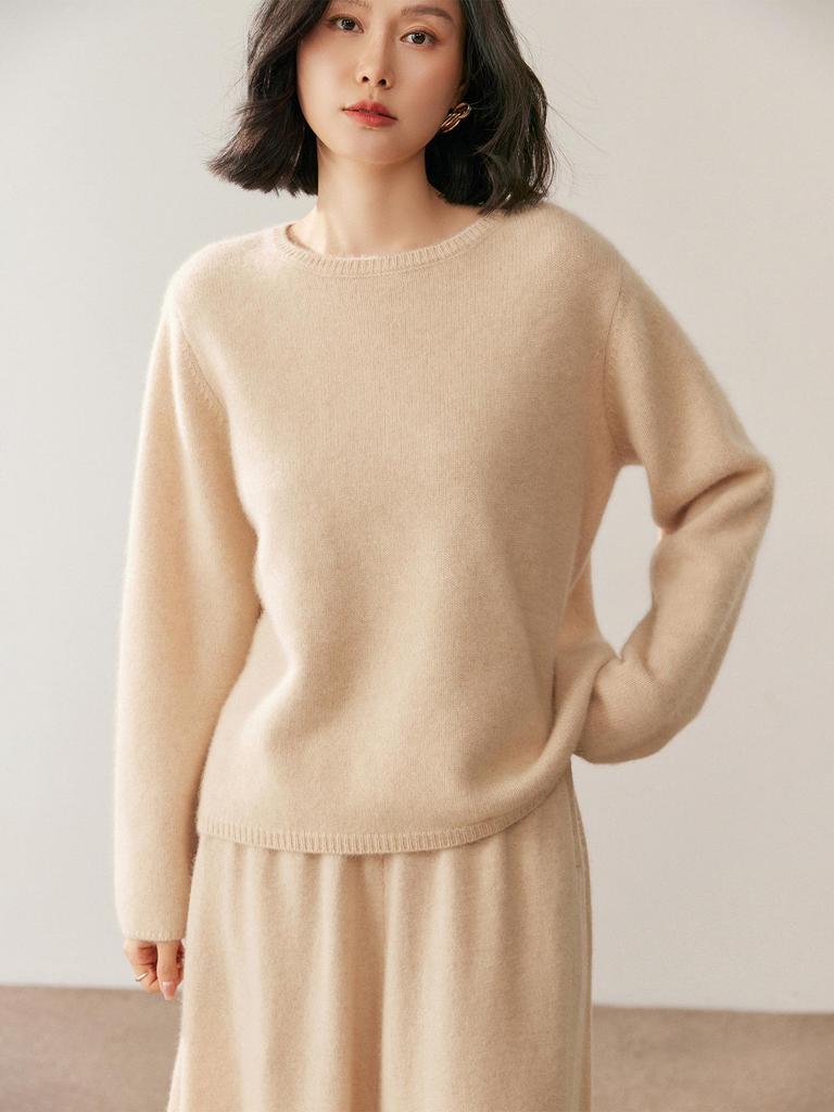 Ladies' Elegant Cashmere Sweater - Autumn/Winter 2025, Loose Fit, Slimming, Round Neck, Plain Pullover