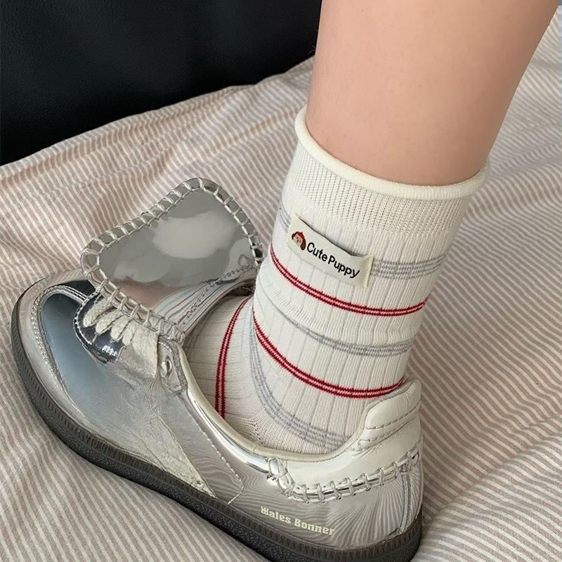Cute Puppy-style Children's Spring-autumn Cotton Socks, Mid-length Socks, Pile Socks, with Training Shoes and Long Socks.