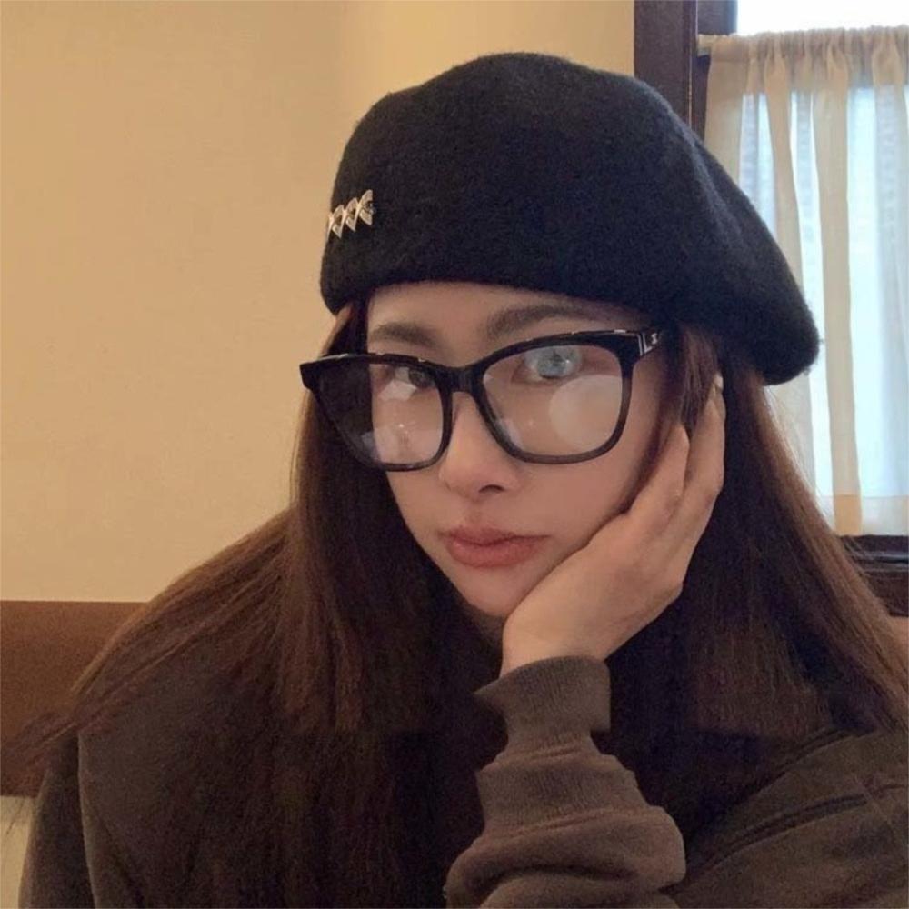 Solid Color Woolen Berets Knitted Octagonal Cap Retro Artist Cap  Autumn/Winter