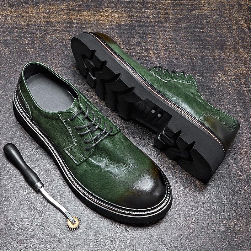 Dress Leather Shoes Men'S Business Casual Shoes Genuine Leather Cowhide Breathable Thick-Soled British Heightening Tooling Shoes