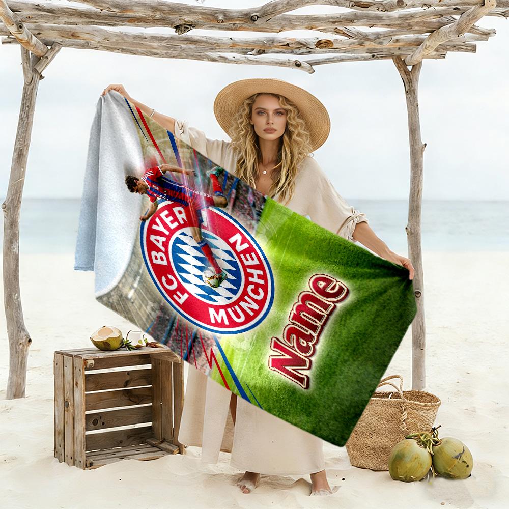 Bayer Munich Soccer Fan Customize Text Beach Towel High Absorbency & Quick-Dry Perfect for Traveling Yoga Camping and Swimming