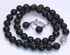 [Your and My Jewelry Box] Natural Jet Necklace and Earrings or Pierced Earrings Set (8.0mm Beads) [Gift Wrapped] (45cm Earrings)