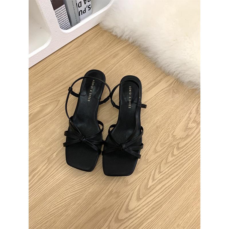 Retro temperament versatile square head crossed open-toed sandals women's summer wear high heels with skirt stiletto Roman shoes