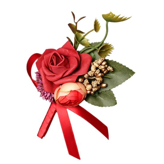 Lapela de Terno Masculino Flor Artificial Pulseira de Pulso Reutilizável Pulseira Floral Alta Simulação Versátil Celebração de Negócios Lapela