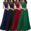 Elegante vestido longo de chiffon com renda floral, vestido de noite formal com mangas nos ombros para mulheres, vestido longo vintage para madrinhas de casamento e bailes