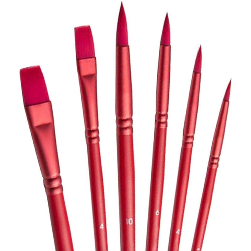 Foreign Trade Nylon Painting Brush Set - 10 Pieces, Red & Blue Handles, Flat Gouache & Oil Brushes