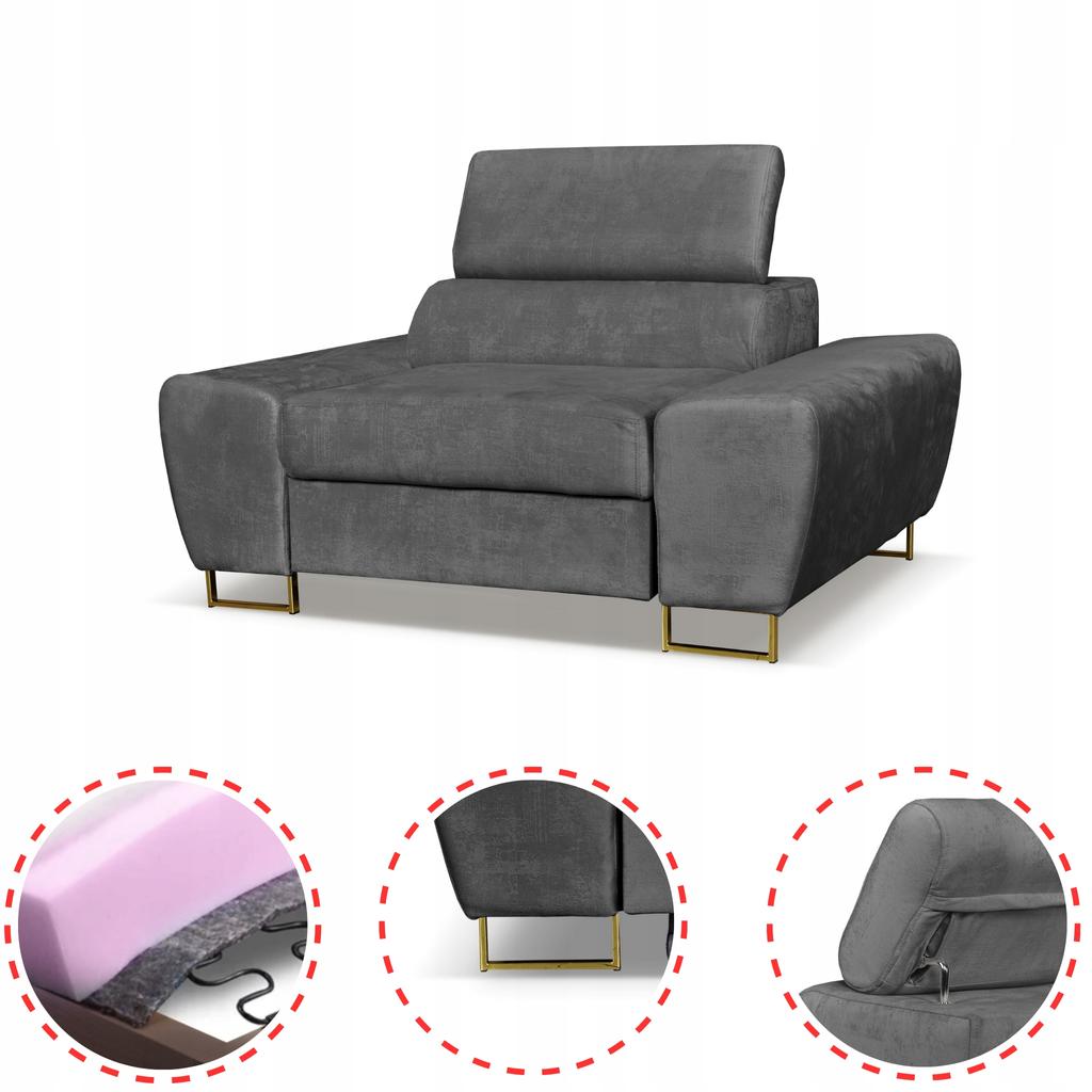Bosso Lounge Chair Family Furniture Grey Velvet Recliner Headrest