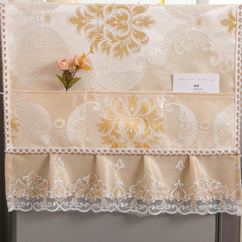 Rural Style Refrigerator Dust Cover with Lace Embroidery Patterns Anti Dust and Anti Stain Universal Size Double Door Refrigerator Decorative Cover