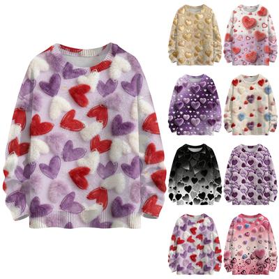 Women's Fashion Casual Long,Sleeve Valentine's Day Round,Neck Knit Pullover Top